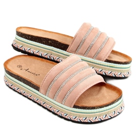 Pink N-96 Pantuflas rosas en la suela decorada