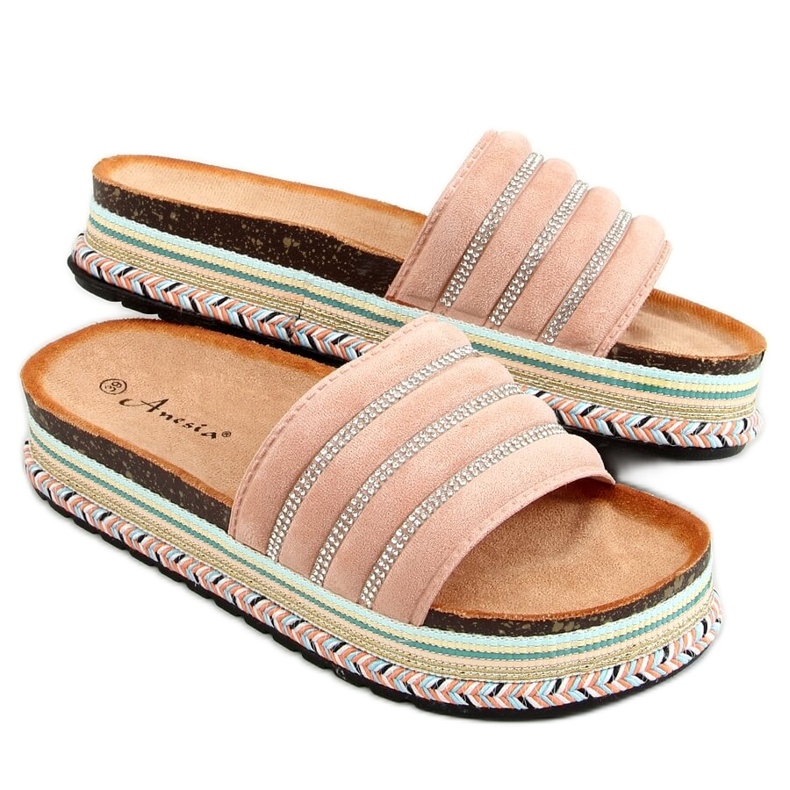 Pink N-96 Pantuflas rosas en la suela decorada rosado Pink N-96 Pantuflas rosas en la suela decorada rosado