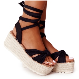 PS1 Sandalias atadas en una plataforma trenzada de La Palma negra beige negro PS1 Sandalias atadas en una plataforma trenzada de La Palma negra beige negro