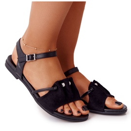 EVE Elegantes Sandalias de Ante con Lentejuelas Negro Vitoria