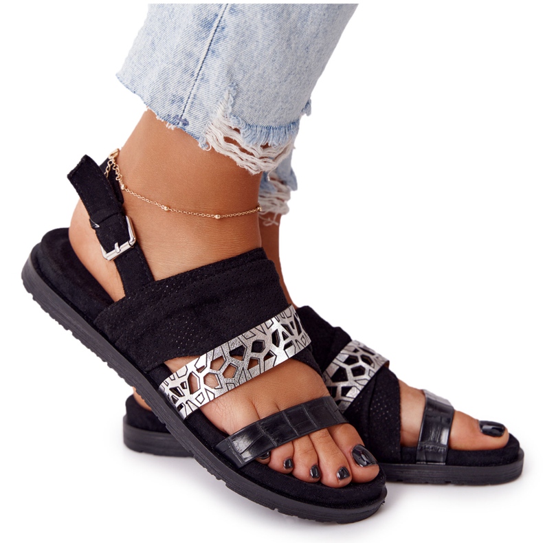 EVE Sandalias Mujer Ante Asturias Negra y Plata negro