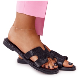 EVE Pantuflas Piel Con Circonita Negra Modena negro