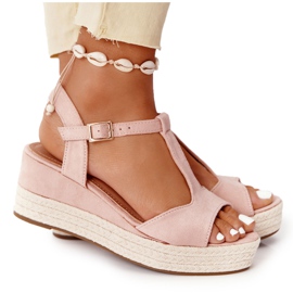 PG1 Sandalias de cuña Graciosa rosa con trenzas marrón