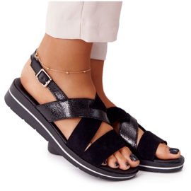Sandalias Ante Sergio Leone SK039 Negro y Plata