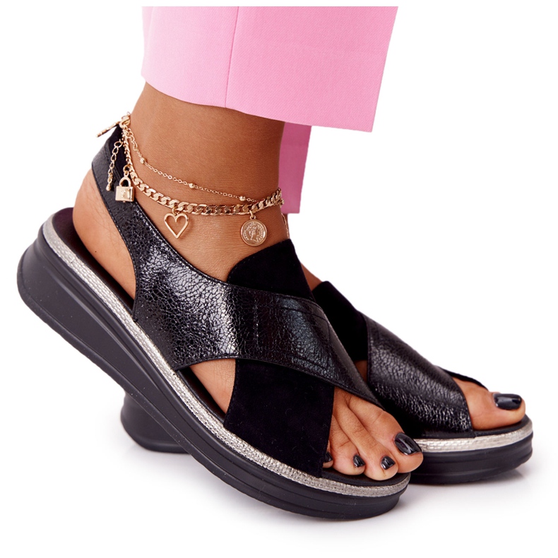 Sandalias sin cordones en la plataforma negra Sergio Leone SK029 negro