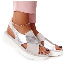 Sandalias sin cordones en la plataforma Sergio Leone SK029 Blanco-Plata