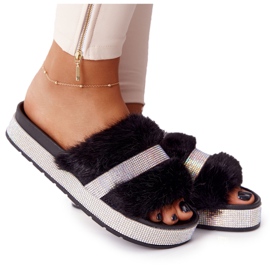 PS1 Zapatillas Negras En La Plataforma Con Piel Y Circonita Impresionan negro