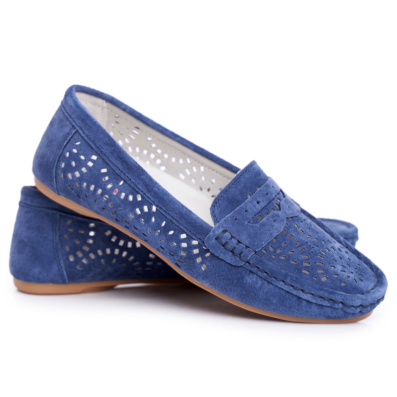 S.Barski Mocasines de mujer con piel calada Azul Marino Salem