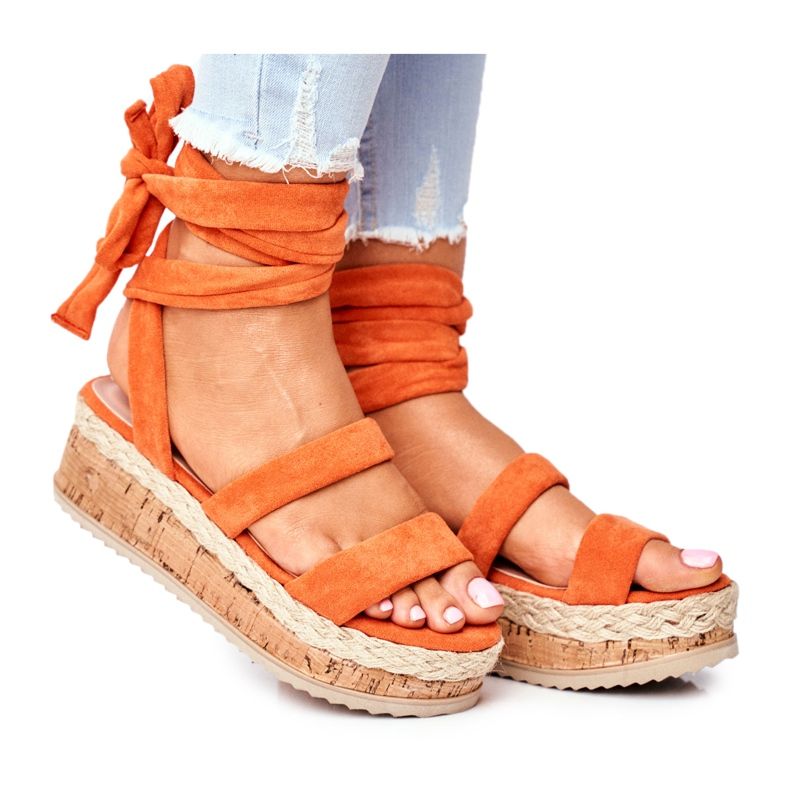 FS1 Sandalias De Mujer En La Plataforma Atadas Naranja La Favorite