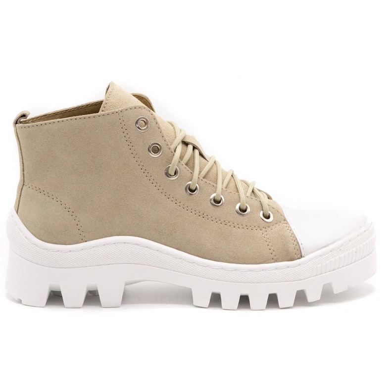 Polbut Botas mujer piel D1 nobuck beige con blanco