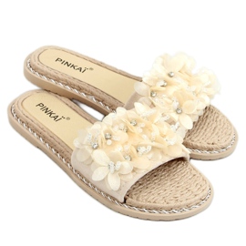 Pantuflas con flores beige LS003 Beige