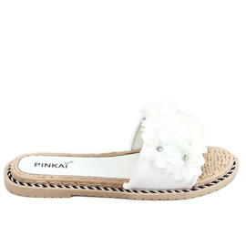 Blanco LS003 Pantuflas flores blancas