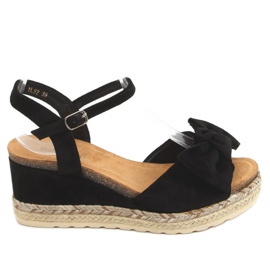 Alpargatas negras con cuña con lazo YL92 Negro