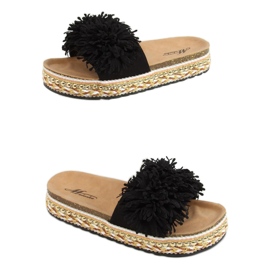 Negro 2260 Zapatillas negras en la suela decorada