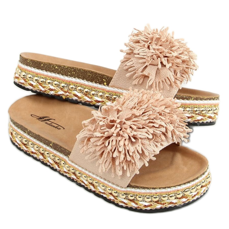 Beige 2260 Zapatillas beige en la suela decorada