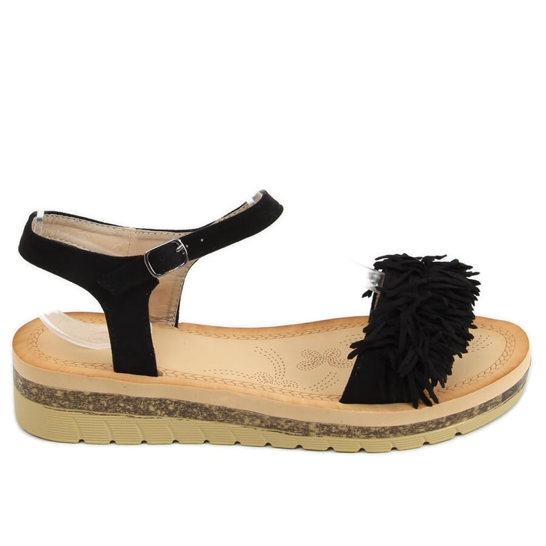 Sandalias negras con flecos JN315 Negro Sandalias negras con flecos JN315 Negro