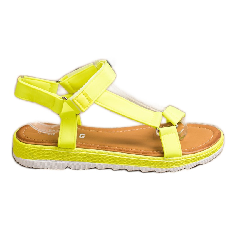 SHELOVET Sandalias de moda con velcro amarillo