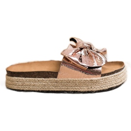 SHELOVET Pantuflas Brillantes Con Lazo dorado