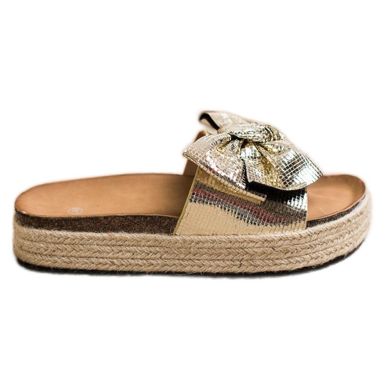 SHELOVET Pantuflas Brillantes Con Lazo dorado