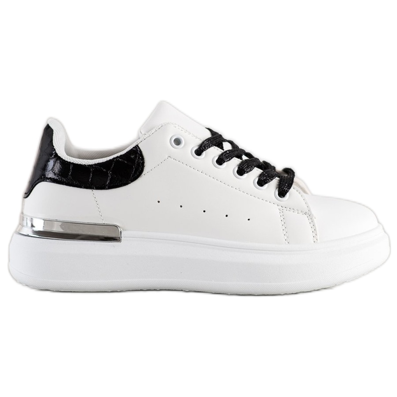 SHELOVET Zapatillas con cordones de purpurina blanco negro