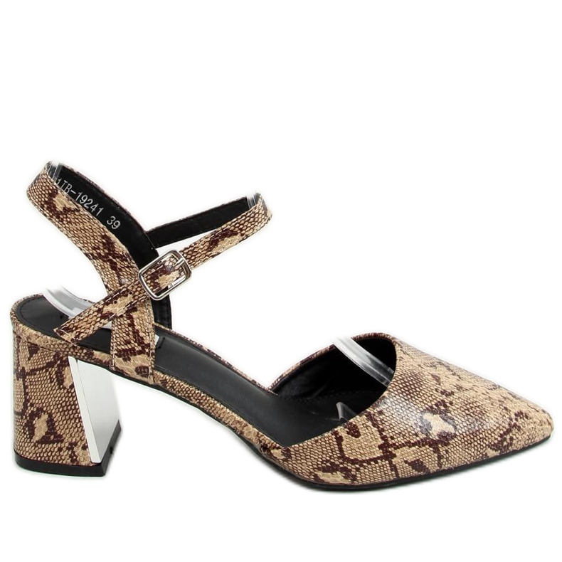 Zapatos de salón con tacón abierto serpiente 1JB-19241 Serpiente beige marrón