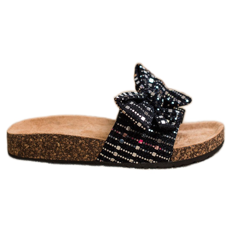 SHELOVET Pantuflas con purpurina y lazo negro