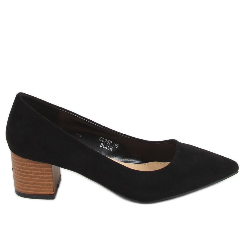 Zapatos de salón con tacón de madera negro CL75P Negro Zapatos de salón con tacón de madera negro CL75P Negro
