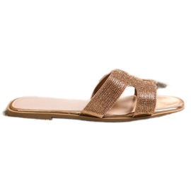 SHELOVET Pantuflas con estilo con circonita cúbica dorado