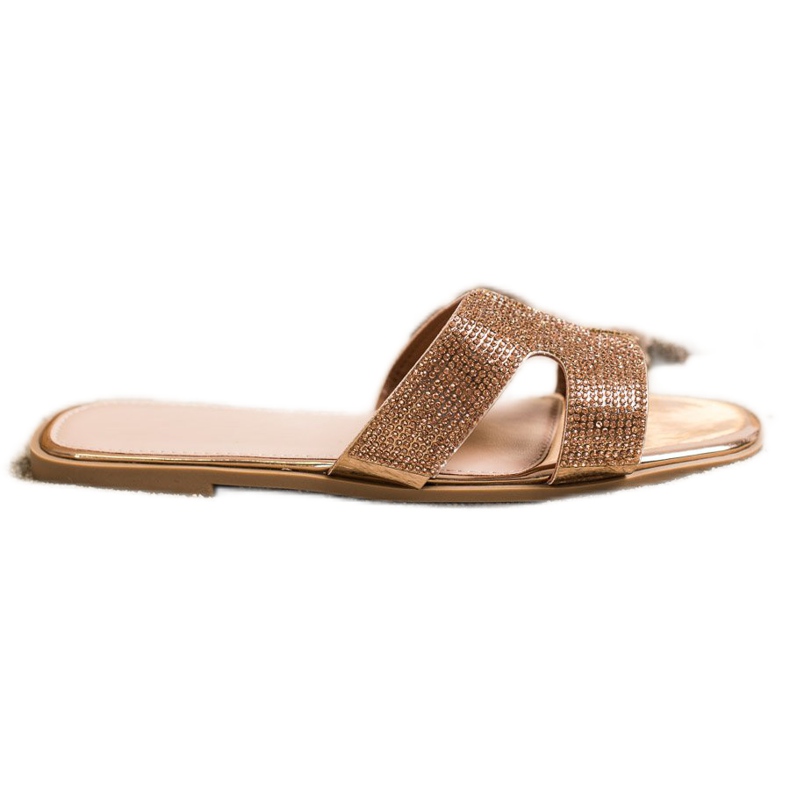 SHELOVET Pantuflas con estilo con circonita cúbica dorado