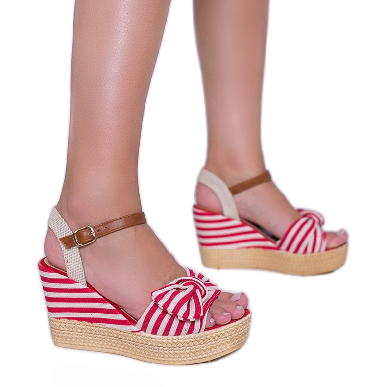 Sandalias de cuña rojas y blancas con lazo Holiday Vibes blanco