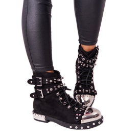 Botas Calientes De Mujer Con Diamantes De Imitación Ante Negro Lu Boo