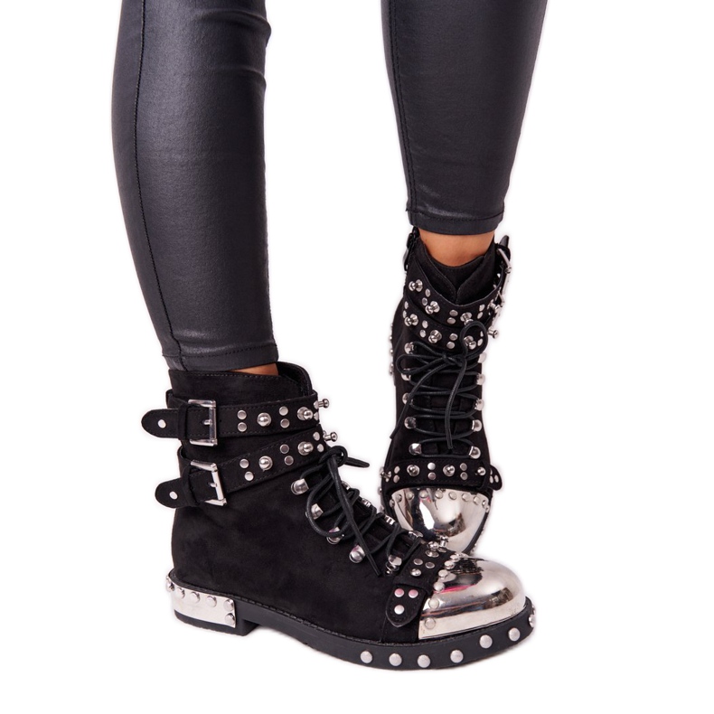 Botas Calientes De Mujer Con Diamantes De Imitación Ante Negro Lu Boo