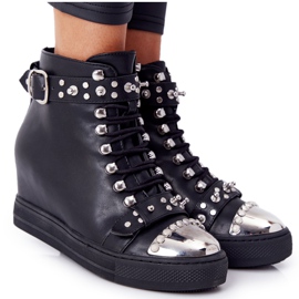Botas negras de cuña con pedrería Lu Boo negro Botas negras de cuña con pedrería Lu Boo negro