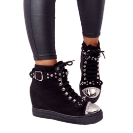 Botas de cuña Lu Boo negras de ante negro con diamantes de imitación