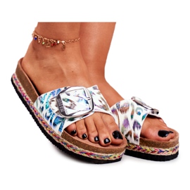 Pantuflas de Mujer Big Star Metallic Pattern DD274127 blanco violeta plata verde