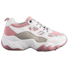 SHELOVET Zapatillas de deporte con cordones de moda blanco rosado