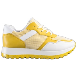 Bestelle Zapatillas con plataforma de purpurina blanco amarillo