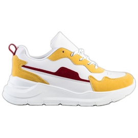 SHELOVET Zapatillas con inserciones de ante blanco amarillo