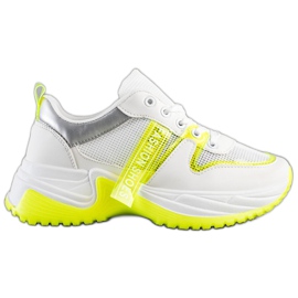 SHELOVET Zapatillas con zapatos de moda de malla blanco amarillo