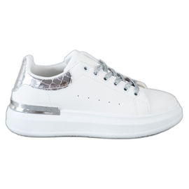 SHELOVET Zapatillas con cordones de purpurina blanco