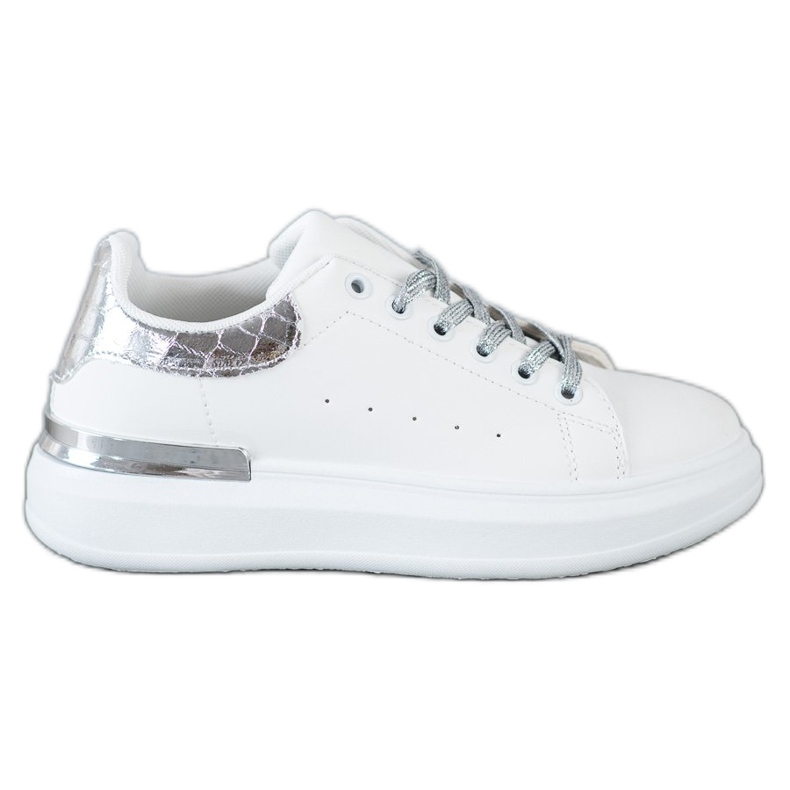 SHELOVET Zapatillas con cordones de purpurina blanco
