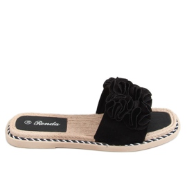 Chanclas negras con flores 35-219 Negro