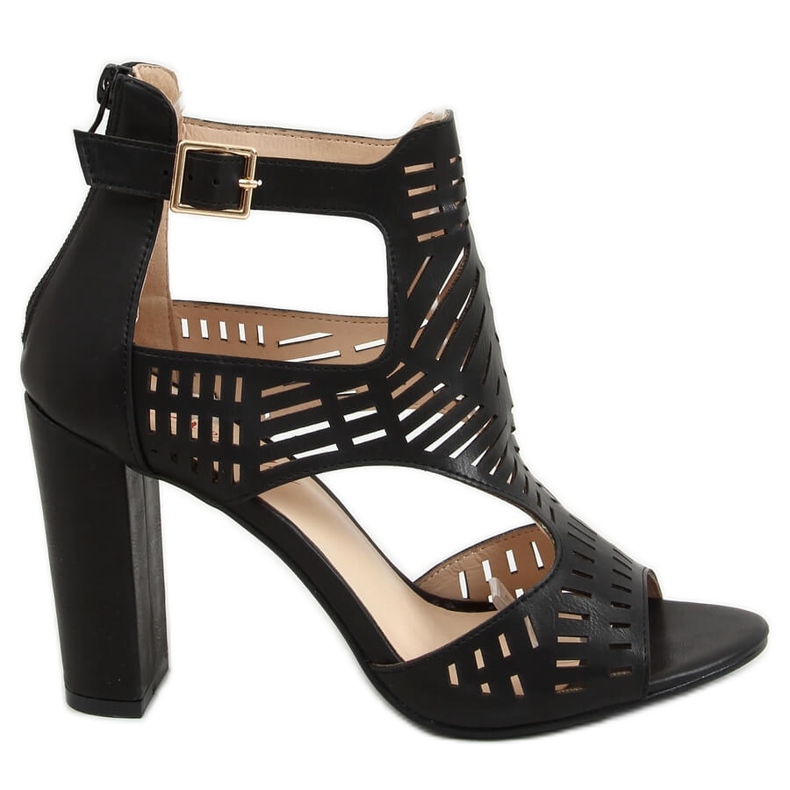 Black S-860 Sandalias de tacón caladas negras negro