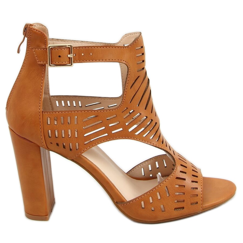 Sandalias de tacón calado camel S-860 Camel marrón