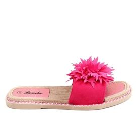 Pantuflas con flores fucsia 35-218 Rojo Ciruela rosa