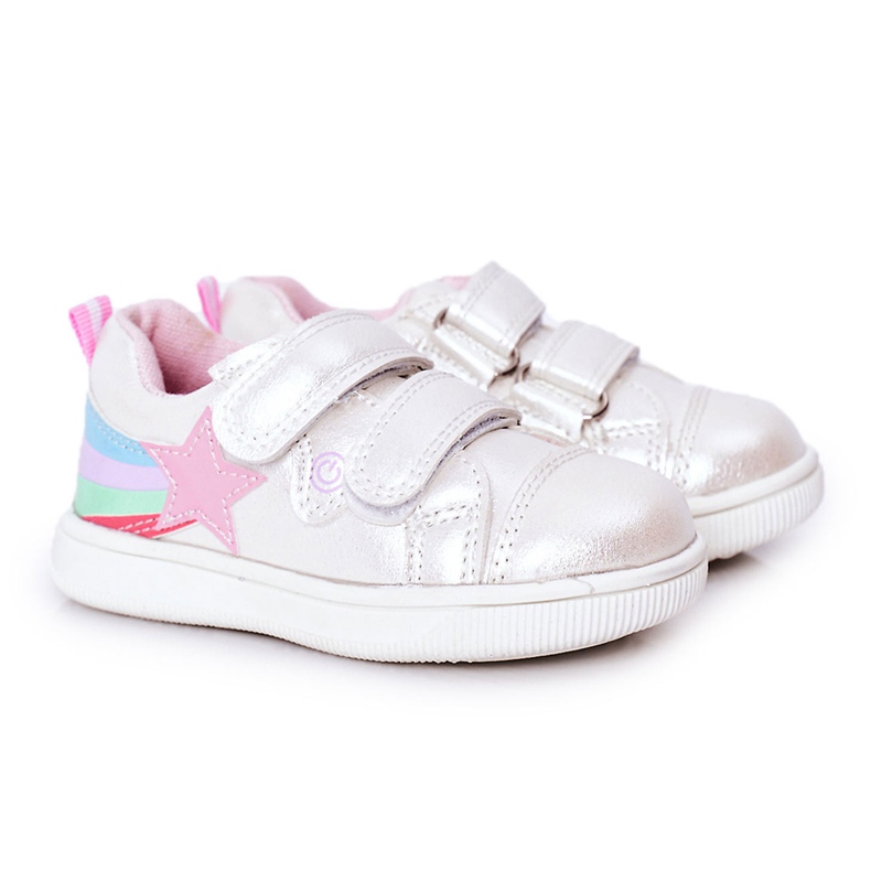 PE1 Zapatos Deportivos Infantiles De Ecopiel Con Arco Iris Blanco Jazmín multicolor