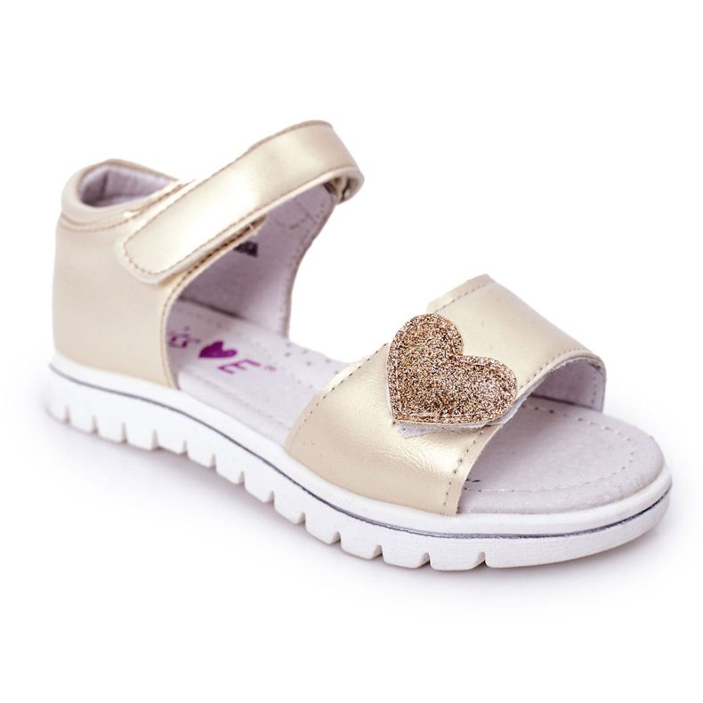 PE1 Sandalias Infantiles Con Velcro Corazón Dorado