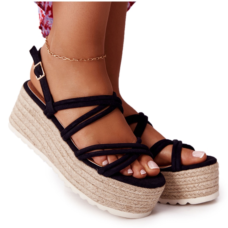 PS1 Sandalias negras en la plataforma trenzada negra Crazy In Love negro