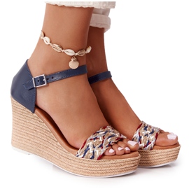 Sandalias Cuña Piel Maciejka L4869-17 Azul Marino