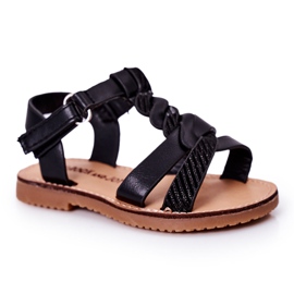 FR1 Sandalias Infantiles Con Brocado Negro Batilda